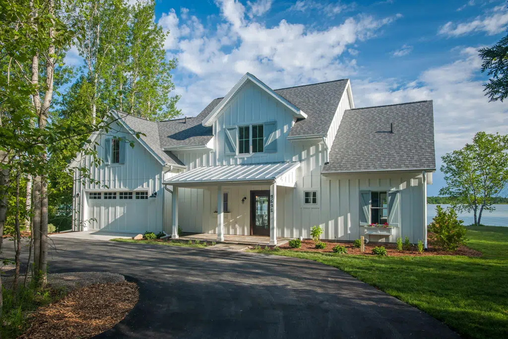 Standing seam porch roof on a Lake Leelanau farmhouse