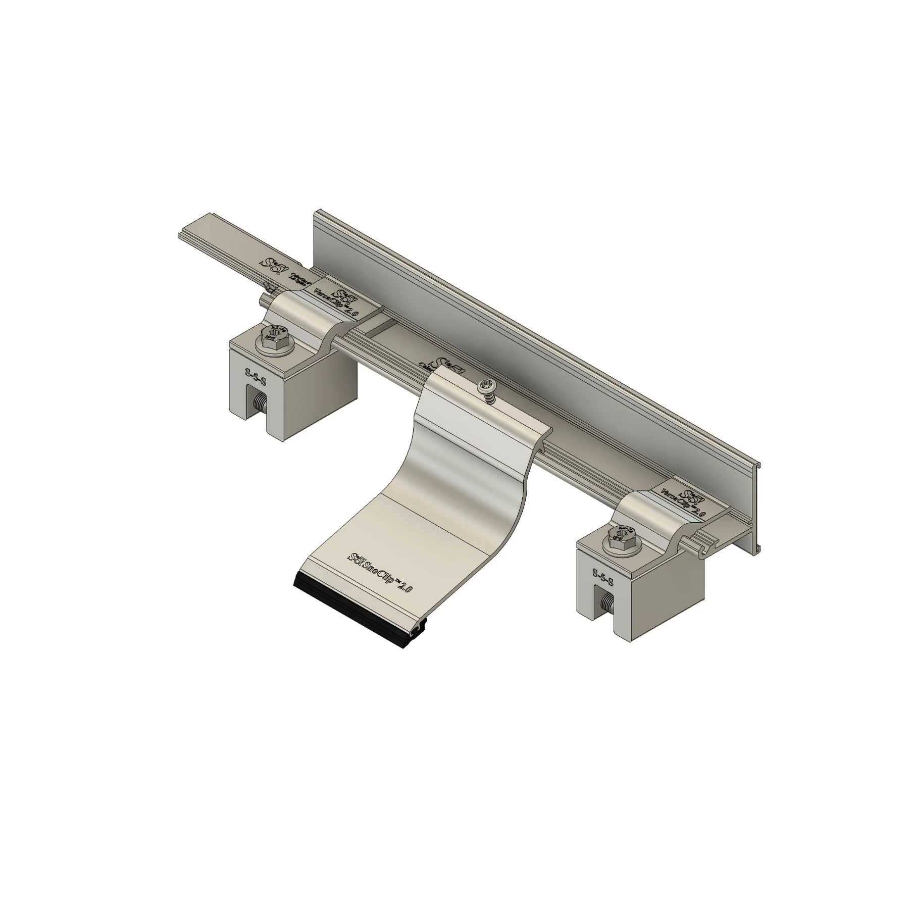 S-5 clamp, VersaClip and ColorGard rail system render